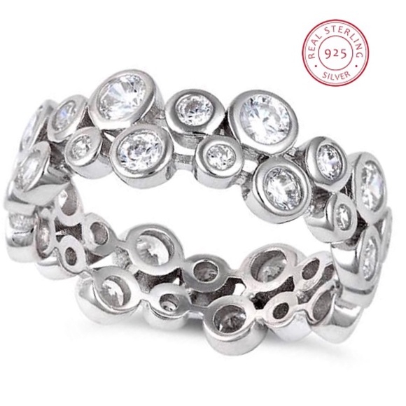 Jewelry - Solid 925 Silver and Cubic Zirconium Bubble Ring